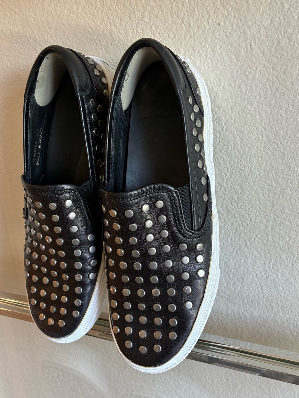 Saint Laurent 37.5 Black Studded Slip-On Sneakers - Picture 2 of 10